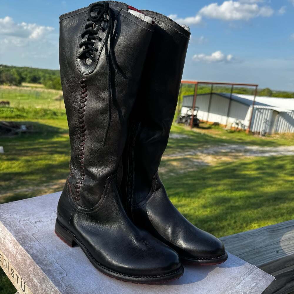 Bed Stu Janina Knee High Leather Boots in Black Merlot Rustic